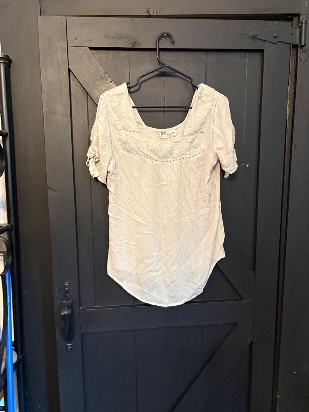 Fashion Magazine Cream Lace Yoke Scoop-Neck Blouse